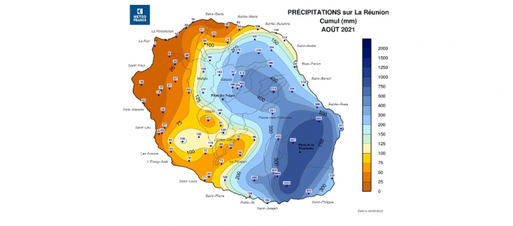 Cumul de Précipitations - La Réunion - Août 2021