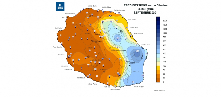 Cumul de Précipitations - La Réunion - Septembre 2021