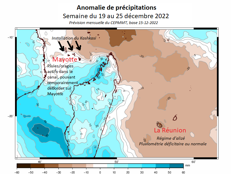 Anomalie de précipitations semaine de Noël
