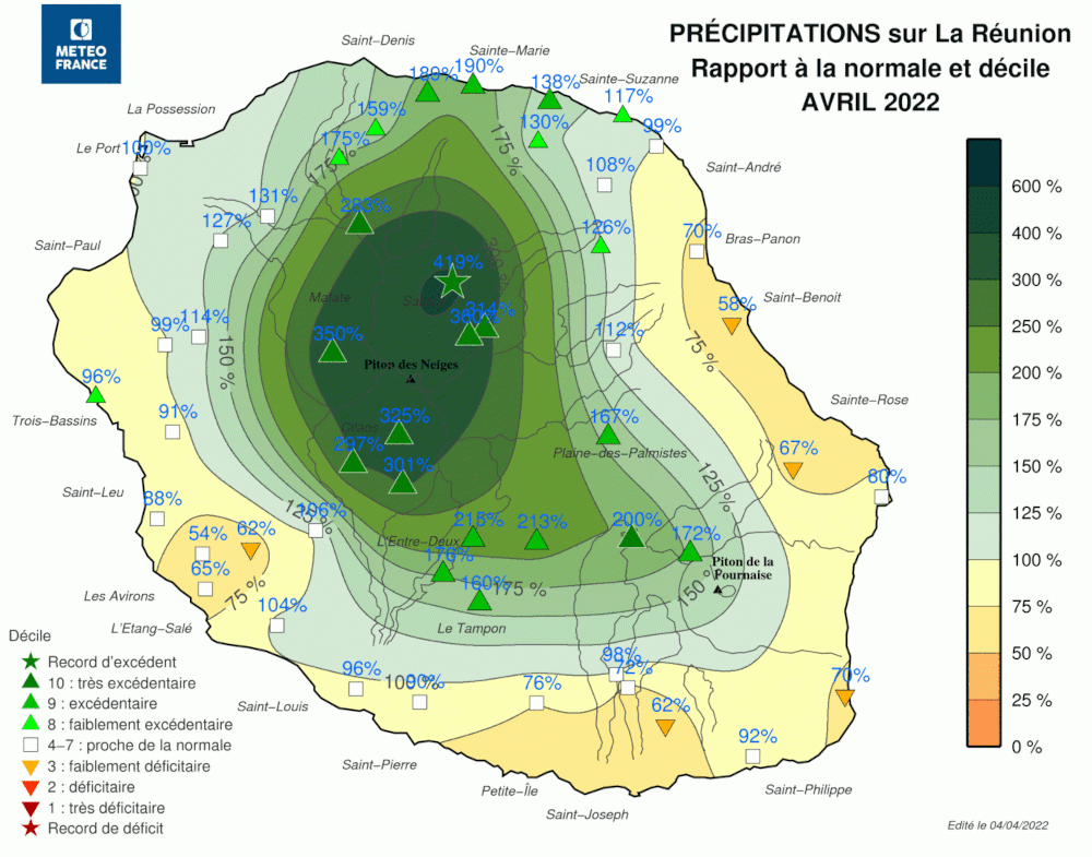 Rapport à la normale des pluies d'avril 2022 (situation au 3 avril)