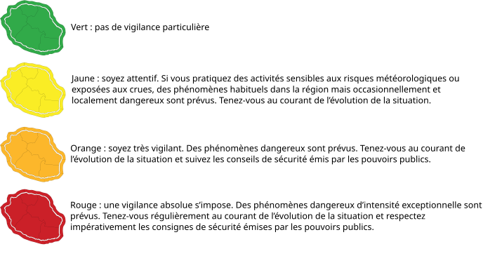 Quatre couleurs différentes sont utilisées pour informer la population sur le niveau de risques