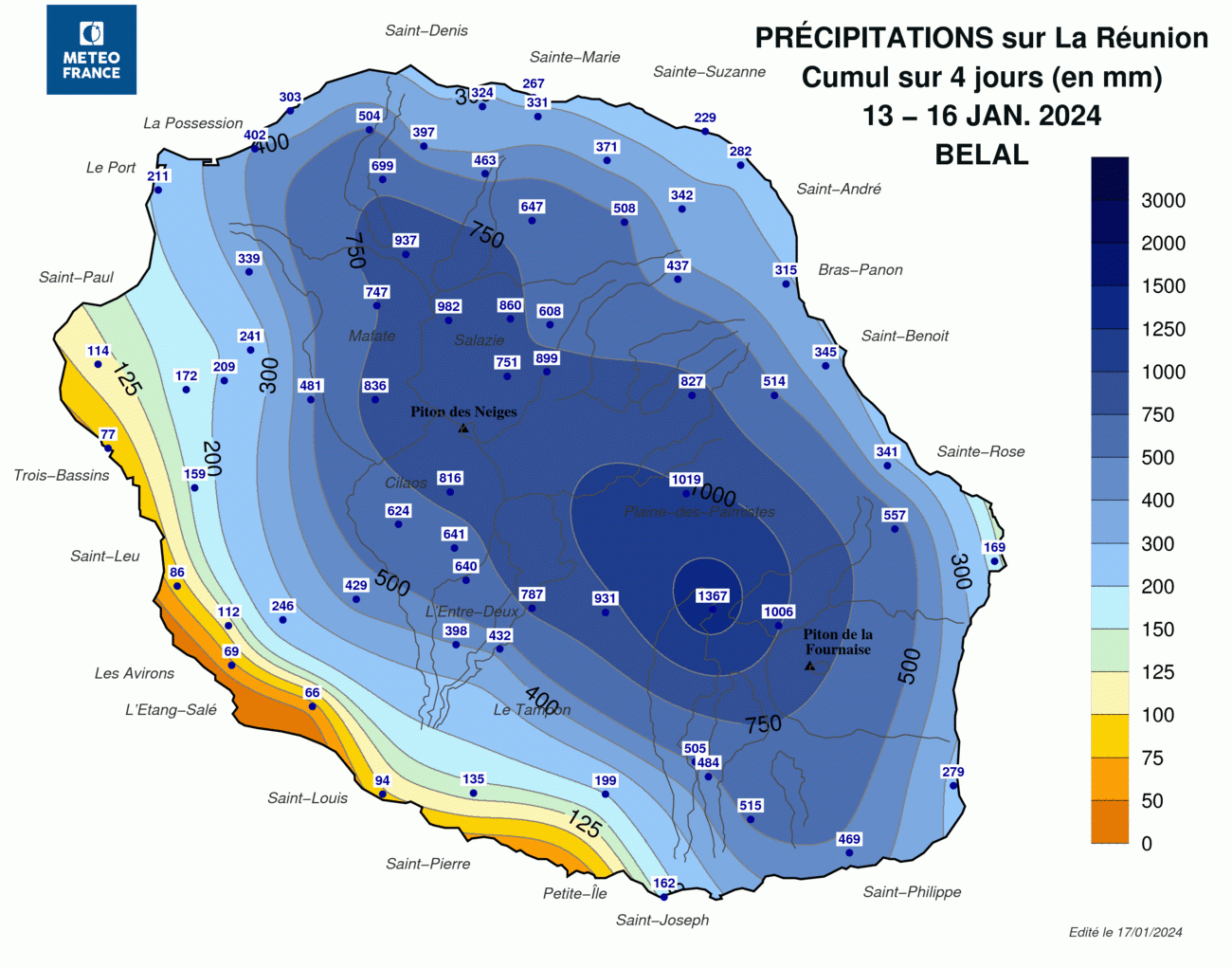 Cumuls de précipitations de l'épisode cyclonique BELAL