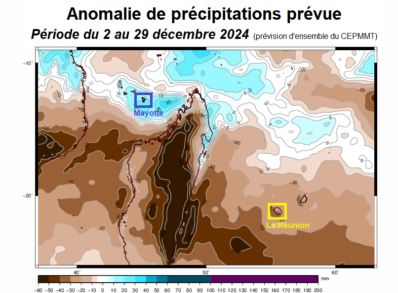 Anomalie de précipitation pour le mois de décembre 2024