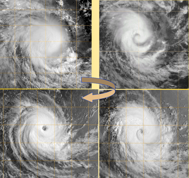 Quatre configurations nuageuses différentes du cyclone tropical CARINA du 25 au 28 février 2006