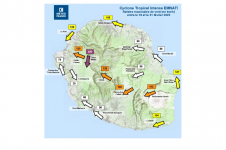 Carte des rafales maximales de vent sur La Réunion - cyclone Emnati - du 19 au 21 février 2022