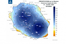 Cumuls de pluie à la Réunion - cyclone Batsirai - du 01 au 05 février 2022