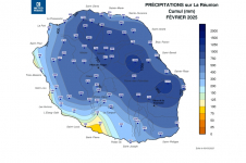 Cumul de précipitations Réunion - février 2025
