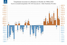 Températures moyennes à La Réunion - octobre 1968 à 2025