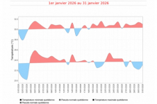 Températures maximales et minimales quotidiennes à la Réunion - Janvier 2026