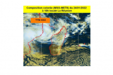 Image Satellite de la tempête ANA du 24 janvier 2022 à 10h locale Réunion (composition colorée MSG-MET8) 