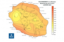 Moyenne du rayonnement global journalier à La Réunion - Janvier 2023