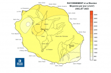 Moyenne du rayonnement global journalier à La Réunion - Juillet 2023