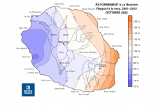 Rapport à la normale du rayonnement global journalier à La Réunion - Octobre 2022