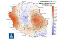 Rapport à la normale de rayonnement global journalier à La Réunion - septembre 2025