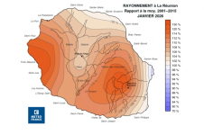 Rapport à la normale de rayonnement global journalier à la Réunion - Janvier 2026