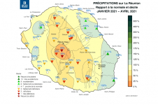 Rapport à la normale - Précipitations Réunion - Janvier à avril 2021