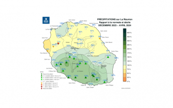 Cumul de précipitations à la Réunion - saison des pluies 2023/2024