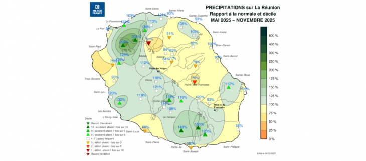 Rapports à la normale de la saison sèche 2025 - La Réunion
