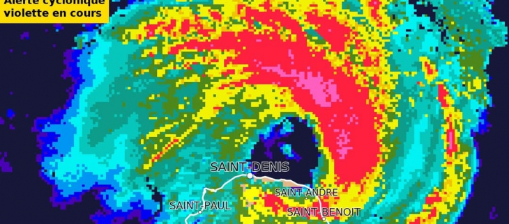 Image radar cyclone Garance au moment de l'atterissage sur La Réunion