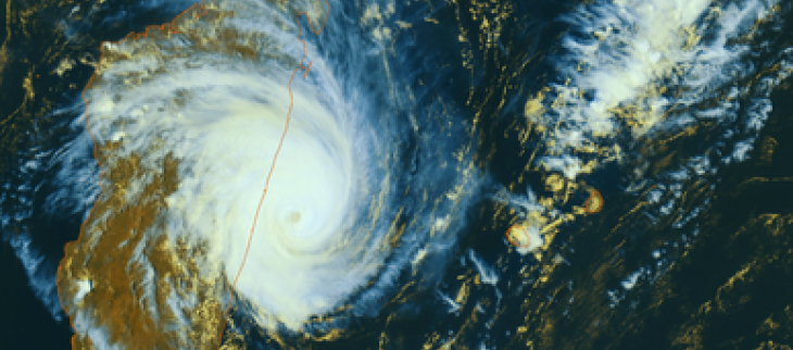 Freddy en approche finale de Madagascar (image satellite Météosat 9)