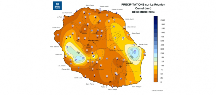 Cumul de précipitations - décembre 2024 Cumul de précipitations - décembre 2024
