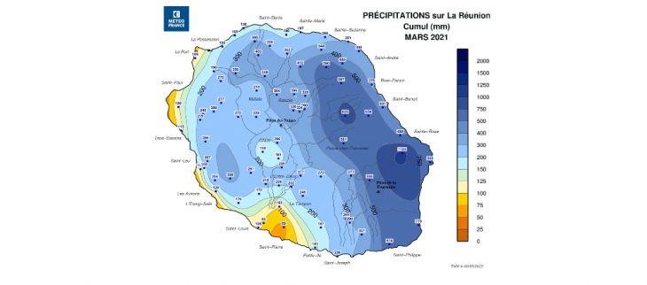 Cumul de Précipitations - La Réunion - Mars 2021
