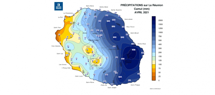 Cumul de Précipitations - La Réunion - Mars 2021