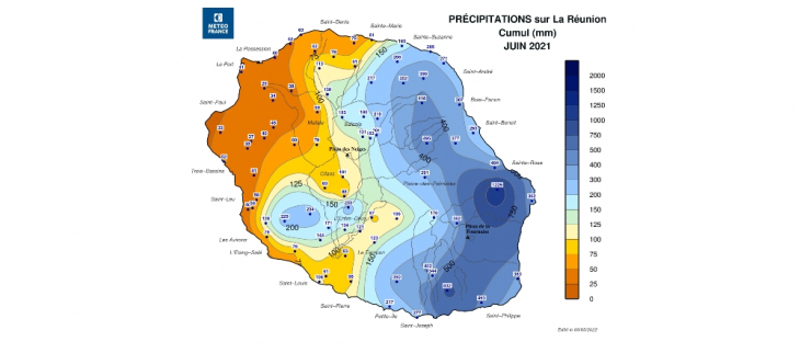 Cumul de Précipitations - La Réunion - Juin 2021