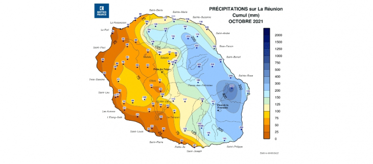 Cumul de Précipitations - La Réunion - Octobre 2021