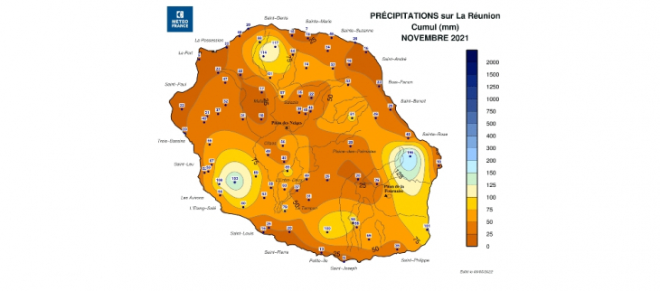 Cumul de Précipitations - La Réunion - Novembre 2021