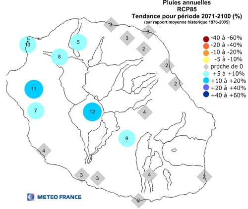 Carte de la pluviométrie annuelle de La Réunion