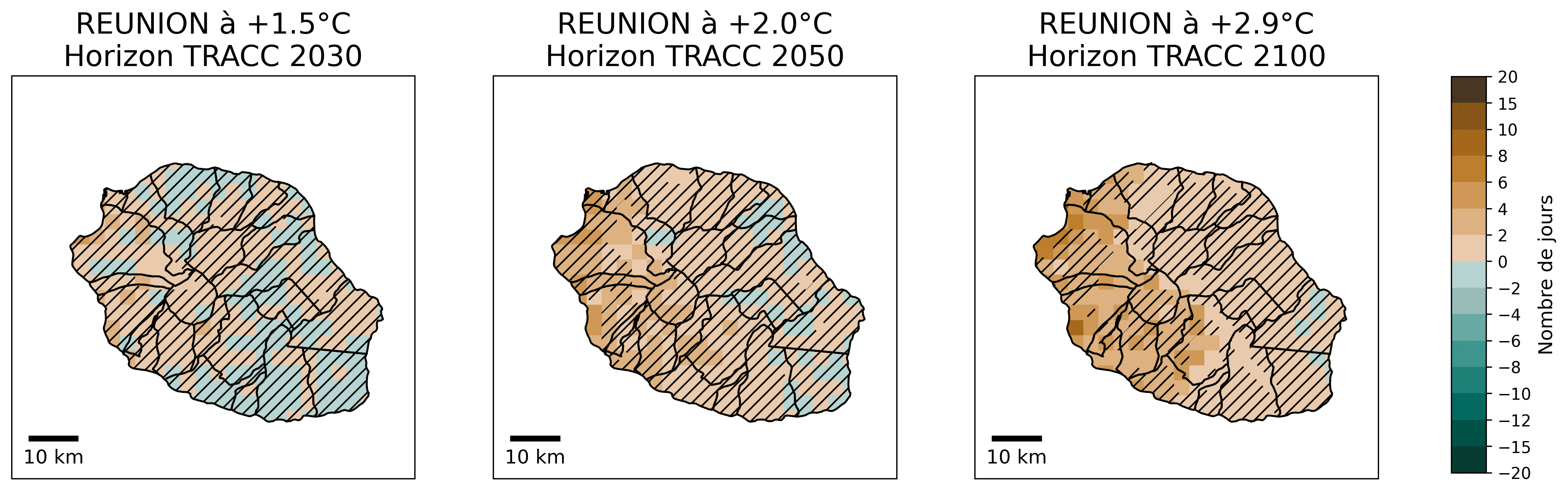 Évolution du nombre maximum de jours sans pluie en saison sèche. © Météo-France 